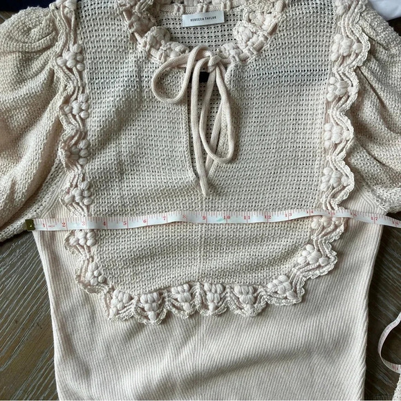 EUC Rebecca Taylor Crochet Stitch Wool Blend Sweater Long Sleeve Nude Pink Large - Picture 10 of 11